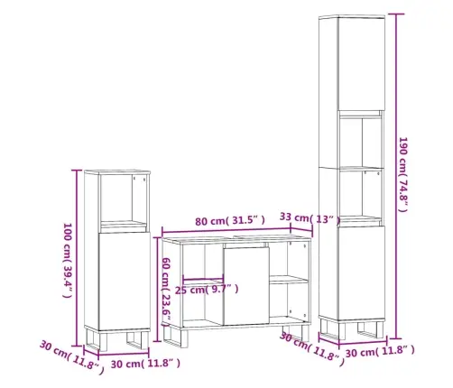 3-Daļīgs Vannasistabas Mēbeļu Komplekts, Inženierijas Koks Vidaxl