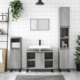 3-Osaline Vannitoamööbli Komplekt, Hall Sonoma Tamm, Tehispuit