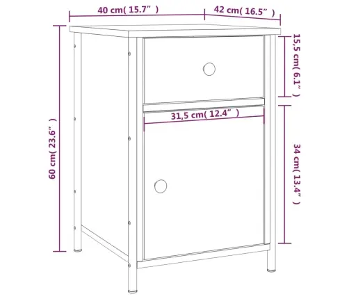 Naktinė Spintelė, Pilka Ąžuolo, 40X42X60cm Apdirbta Mediena Naktinė Spintelė, Pilka Ąžuolo, 40X42X60cm Apdirbta Mediena