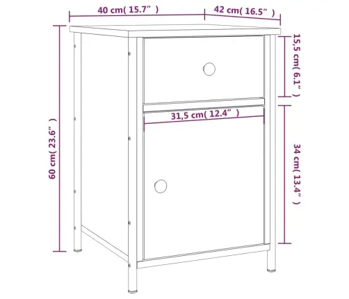 Naktinės Spintelės, 2Vnt., Rudos Ąžuolo, 40X42X60cm Mediena