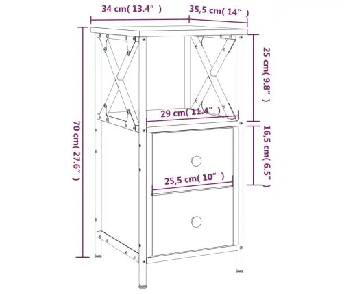 Naktsskapītis, Ozola Krāsa, 34X35,5X70 Cm, Inženierijas Koks Vidaxl
