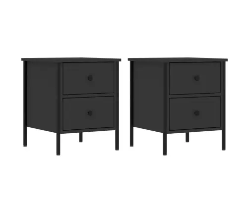 Naktinės Spintelės, 2Vnt., Juodos, 40X42X50cm Apdirbta Mediena