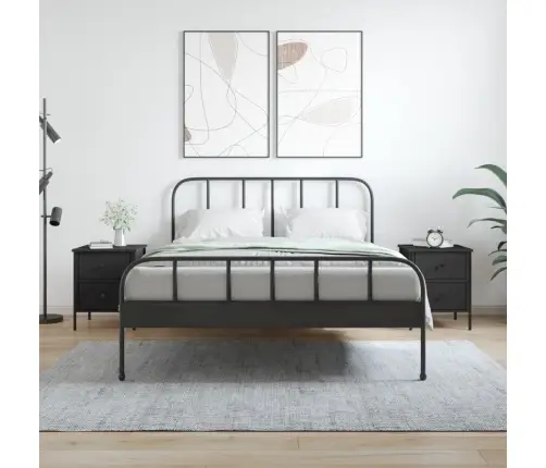 Naktinės Spintelės, 2Vnt., Juodos, 40X42X50cm Apdirbta Mediena