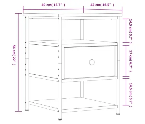 Naktinės Spintelės, 2Vnt., Dūminio Ąžuolo, 40X42X56cm Mediena