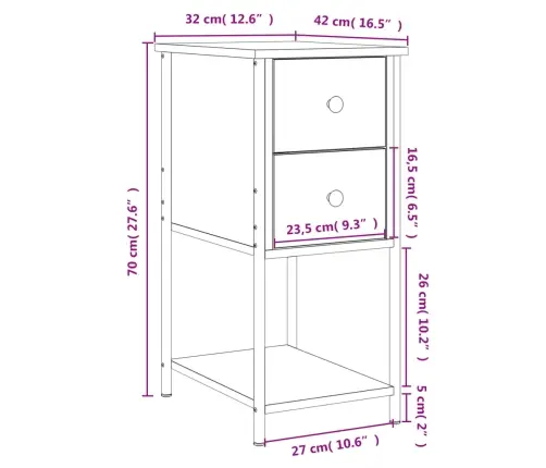 Öökapid 2 Tk, Hall Sonoma Tamm, 32 X 42 X 70 cm Tehispuit