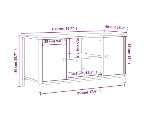 Tv Skapītis, Pelēka Ozolkoka, 100X40X50 Cm, Inženierijas Koks Vidaxl