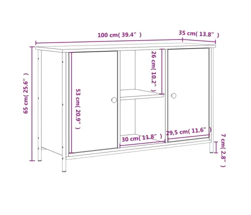 Tv Skapītis, Pelēka Ozolkoka, 100X35X65 Cm, Inženierijas Koks Vidaxl