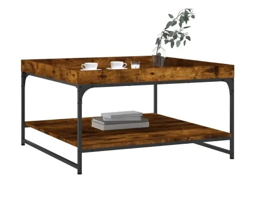 Kohvilaud, Suitsutatud Tamm, 80 X 80 X 45 cm Tehispuit Ja Raud