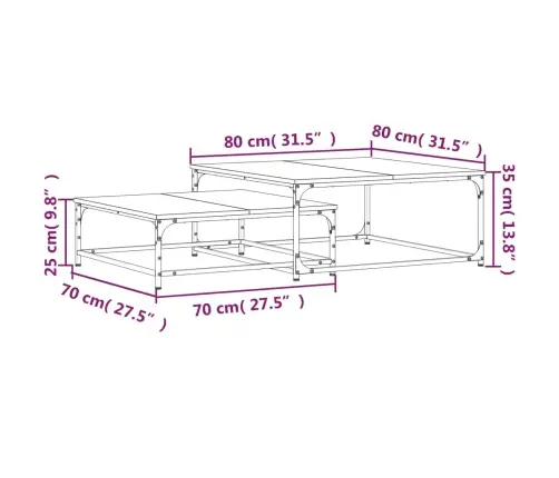 Üksteise Alla Mahtuvad Kohvilauad 2 Tk, Suitsutamm, Tehispuit