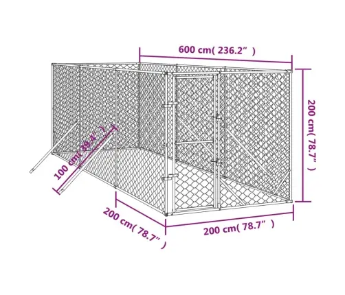 Lauko Voljeras Šunims, Sidabrinis, 2X6X2M, Plienas