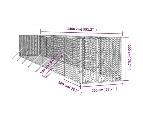 Õue Koeraaedik, Hõbedane, 2X14X2 M, Tsingitud Teras