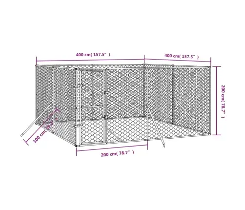 Õue Koeraaedik, Hõbedane, 4X4X2 M, Tsingitud Teras