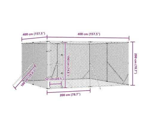 Õue Koeraaedik, Hõbedane, 4X4X2 M, Tsingitud Teras