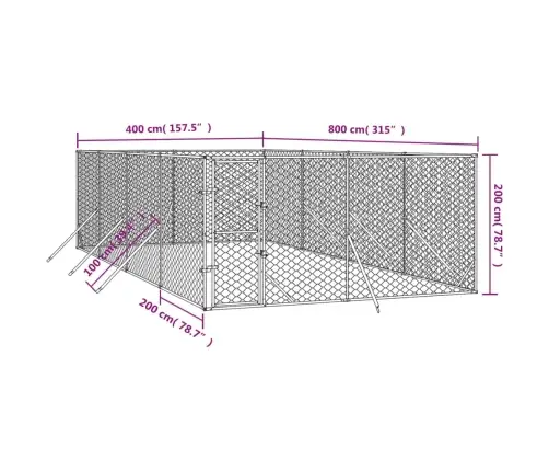 Õue Koeraaedik, Hõbedane, 4X8X2 M, Tsingitud Teras