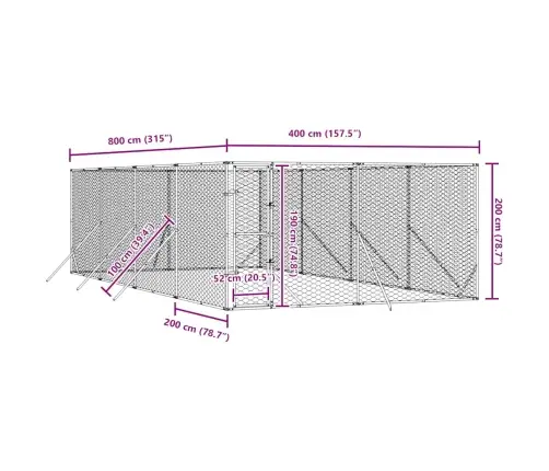 Õue Koeraaedik, Hõbedane, 4X8X2 M, Tsingitud Teras