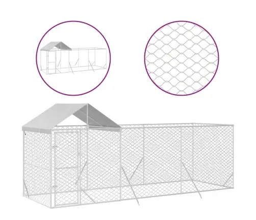 Katusega Koeraaedik, Hõbedane, 6X2X2,5 M, Tsingitud Teras
