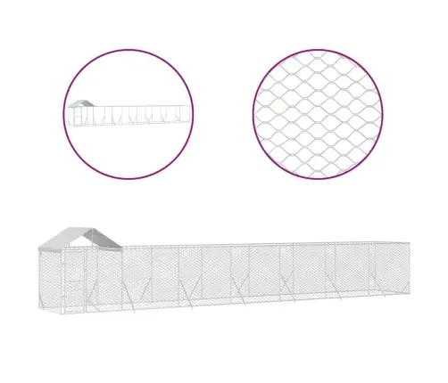 Suņu Voljērs Ar Jumtu, 14X2X2,5M, Cinkots Tērauds,Sudraba Krāsā Vidaxl