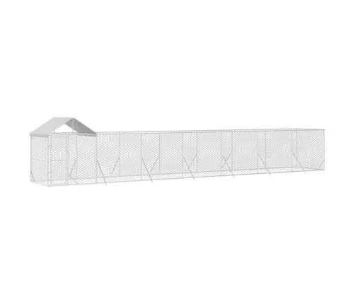 Suņu Voljērs Ar Jumtu, 14X2X2,5M, Cinkots Tērauds,Sudraba Krāsā Vidaxl