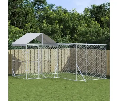 Lauko Voljeras Šunims Su Stogu, Sidabrinis, 4X4X2,5M, Plienas