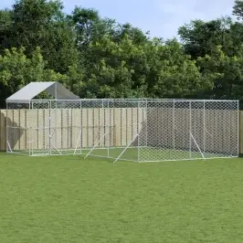Suņu Voljērs Ar Jumtu, 6X6X2,5M, Cinkots Tērauds, Sudraba Krāsā Vidaxl