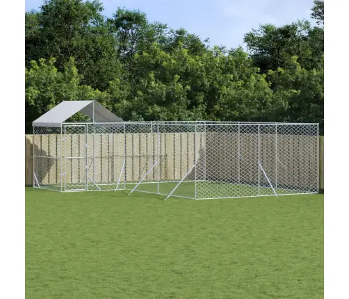 Suņu Voljērs Ar Jumtu, 6X6X2,5M, Cinkots Tērauds, Sudraba Krāsā Vidaxl