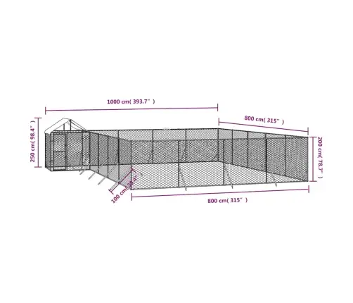 Suņu Voljērs Ar Jumtu, 10X8X2,5M, Cinkots Tērauds,Sudraba Krāsā Vidaxl