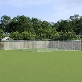 Lauko Voljeras Šunims Su Stogu, Sidabrinis, 12X12X2,5M, Plienas