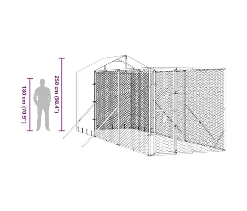 Katusega Koeraaedik, Hõbedane, 2X6X2,5 M, Tsingitud Teras
