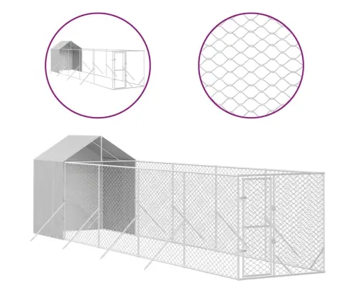 Suņu Voljērs Ar Jumtu, 2X10X2,5M, Cinkots Tērauds,Sudraba Krāsā Vidaxl