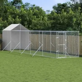 Suņu Voljērs Ar Jumtu, 2X10X2,5M, Cinkots Tērauds,Sudraba Krāsā Vidaxl