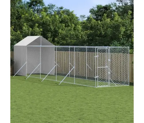 Suņu Voljērs Ar Jumtu, 2X10X2,5M, Cinkots Tērauds,Sudraba Krāsā Vidaxl