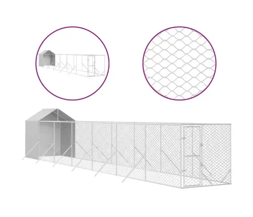 Suņu Voljērs Ar Jumtu, 2X14X2,5M, Cinkots Tērauds,Sudraba Krāsā Vidaxl