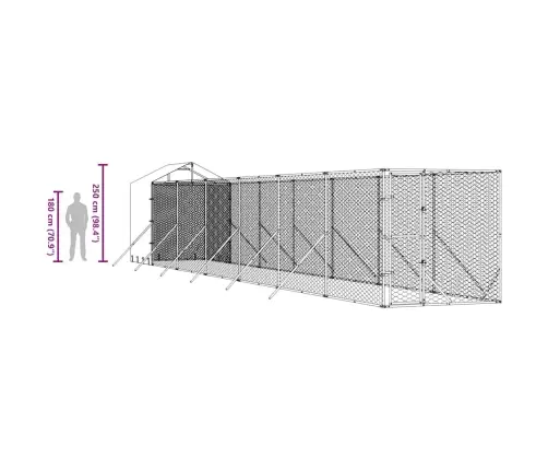 Suņu Voljērs Ar Jumtu, 2X14X2,5M, Cinkots Tērauds,Sudraba Krāsā Vidaxl