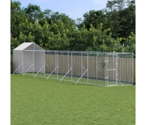 Suņu Voljērs Ar Jumtu, 2X14X2,5M, Cinkots Tērauds,Sudraba Krāsā Vidaxl