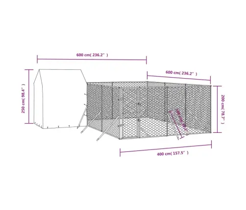 Katusega Koeraaedik, Hõbedane, 6X6X2,5 M, Tsingitud Teras
