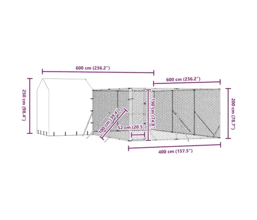 Katusega Koeraaedik, Hõbedane, 6X6X2,5 M, Tsingitud Teras