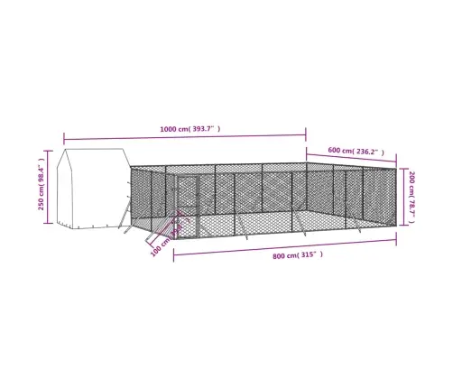 Lauko Voljeras Šunims Su Stogu, Sidabrinis, 10X6X2,5M, Plienas