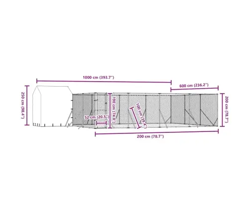 Lauko Voljeras Šunims Su Stogu, Sidabrinis, 10X6X2,5M, Plienas