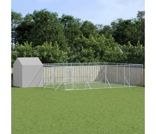 Lauko Voljeras Šunims Su Stogu, Sidabrinis, 10X6X2,5M, Plienas