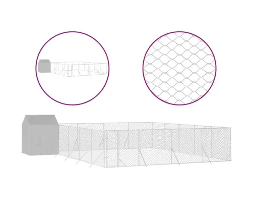 Lauko Voljeras Šunims Su Stogu, Sidabrinis, 10X10X2,5M, Plienas