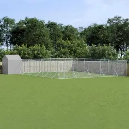 Suņu Voljērs Ar Jumtu, 12X12X2,5M, Cinkots Tērauds, Sudrabains Vidaxl