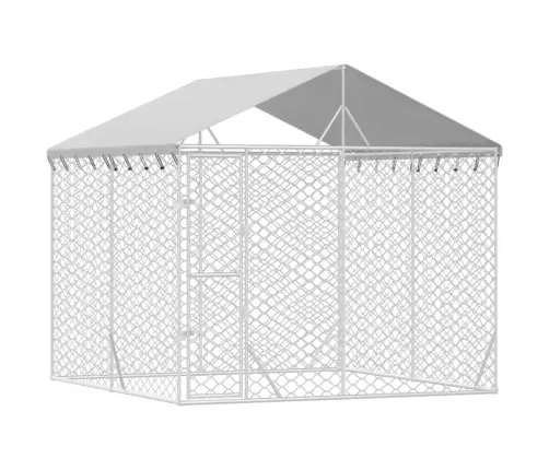 Suņu Voljērs Ar Jumtu, 3X3X2,5M, Cinkots Tērauds, Sudraba Krāsā Vidaxl