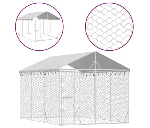 Katusega Koeraaedik, Hõbedane, 3X4,5X2,5 M, Tsingitud Teras