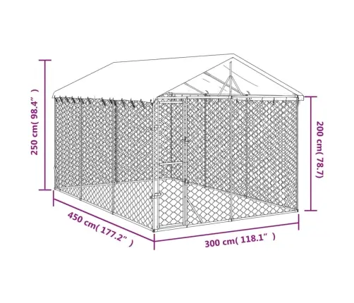 Katusega Koeraaedik, Hõbedane, 3X4,5X2,5 M, Tsingitud Teras