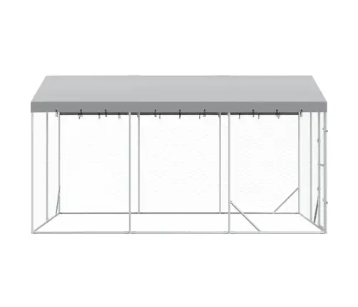 Lauko Voljeras Šunims Su Stogu, Sidabrinis, 3X4,5X2,5M, Plienas