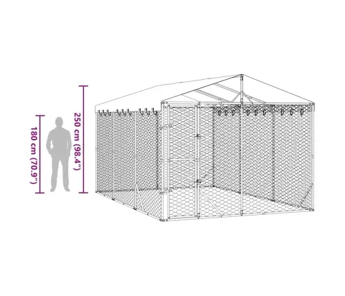 Lauko Voljeras Šunims Su Stogu, Sidabrinis, 3X4,5X2,5M, Plienas