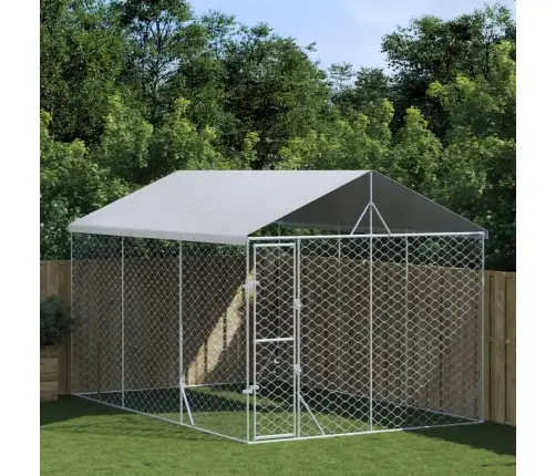 Katusega Koeraaedik, Hõbedane, 3X4,5X2,5 M, Tsingitud Teras