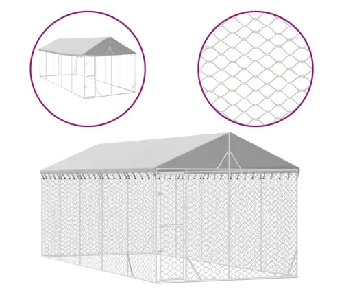 Suņu Voljērs Ar Jumtu, 3X7,5X2,5 M, Cinkots Tērauds, Sudrabains Vidaxl