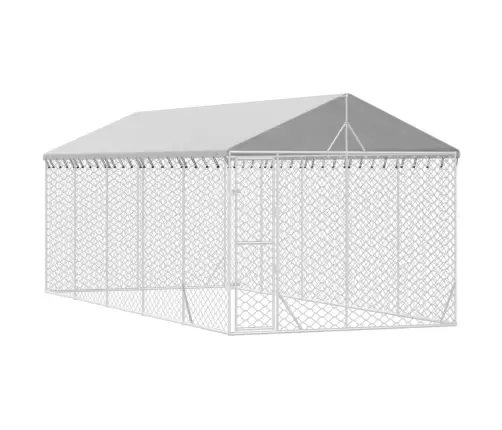 Suņu Voljērs Ar Jumtu, 3X7,5X2,5 M, Cinkots Tērauds, Sudrabains Vidaxl