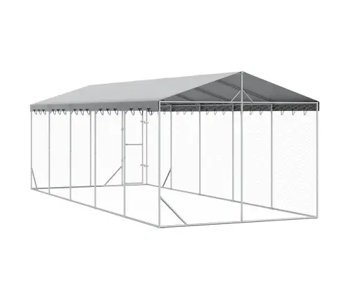 Suņu Voljērs Ar Jumtu, 3X7,5X2,5 M, Cinkots Tērauds, Sudrabains Vidaxl